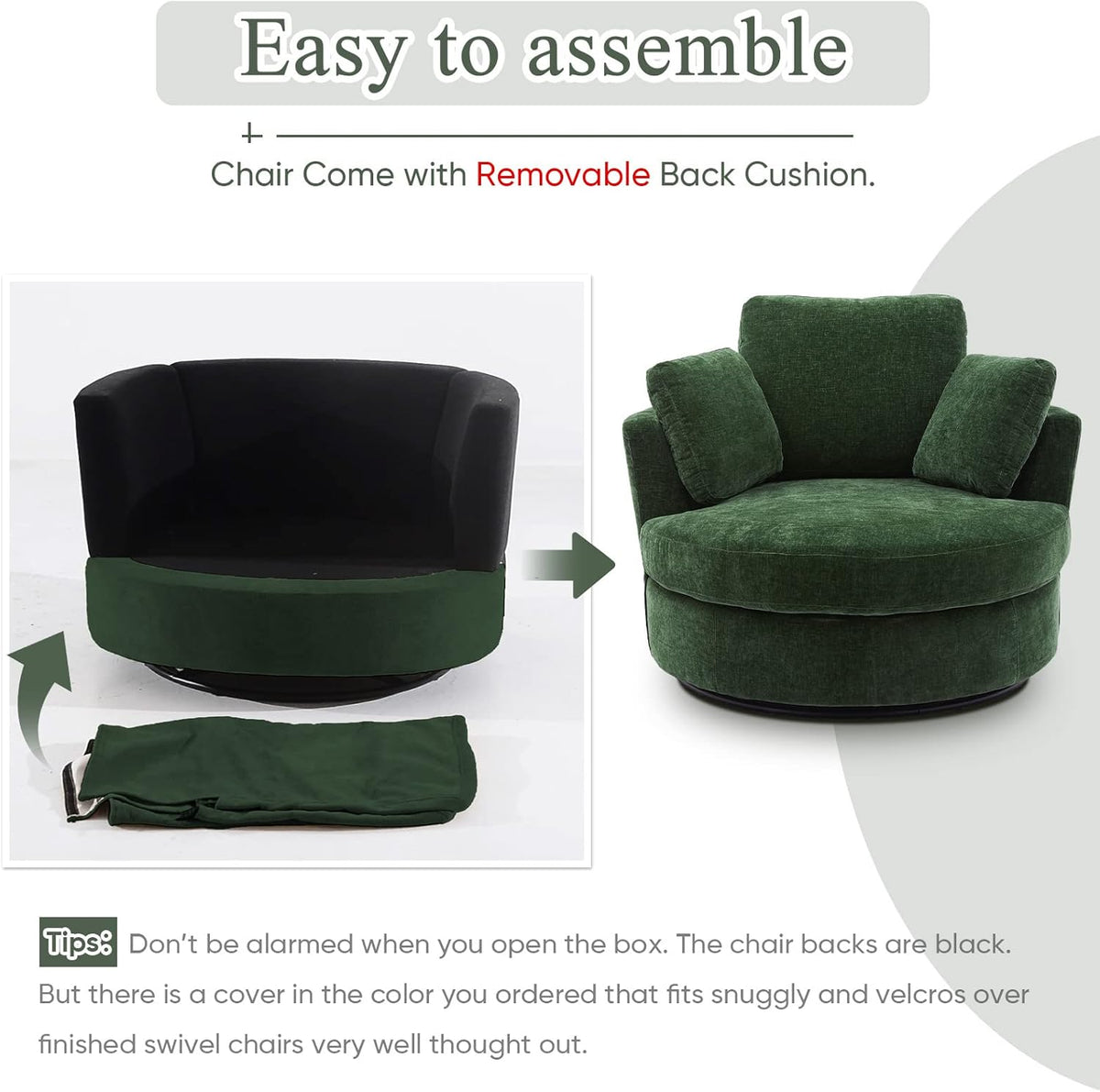 Green Chenille Oversized Swivel Barrel Chair T96886