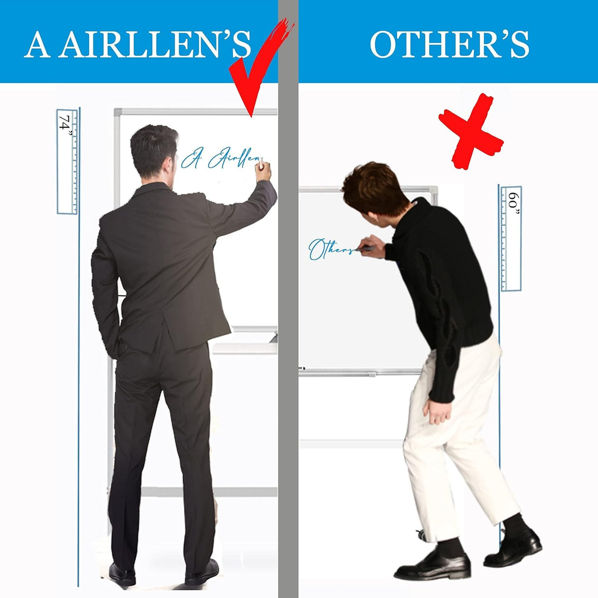 Mobile Double Sided Whiteboard 36 x 71 Inches with Aluminum White Frame P4292