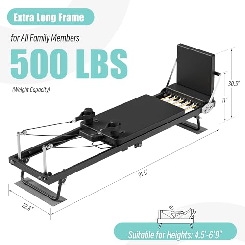 Black Foldable Pilates Reformer Machine with Jump Board, 500 lbs Capacity K364441