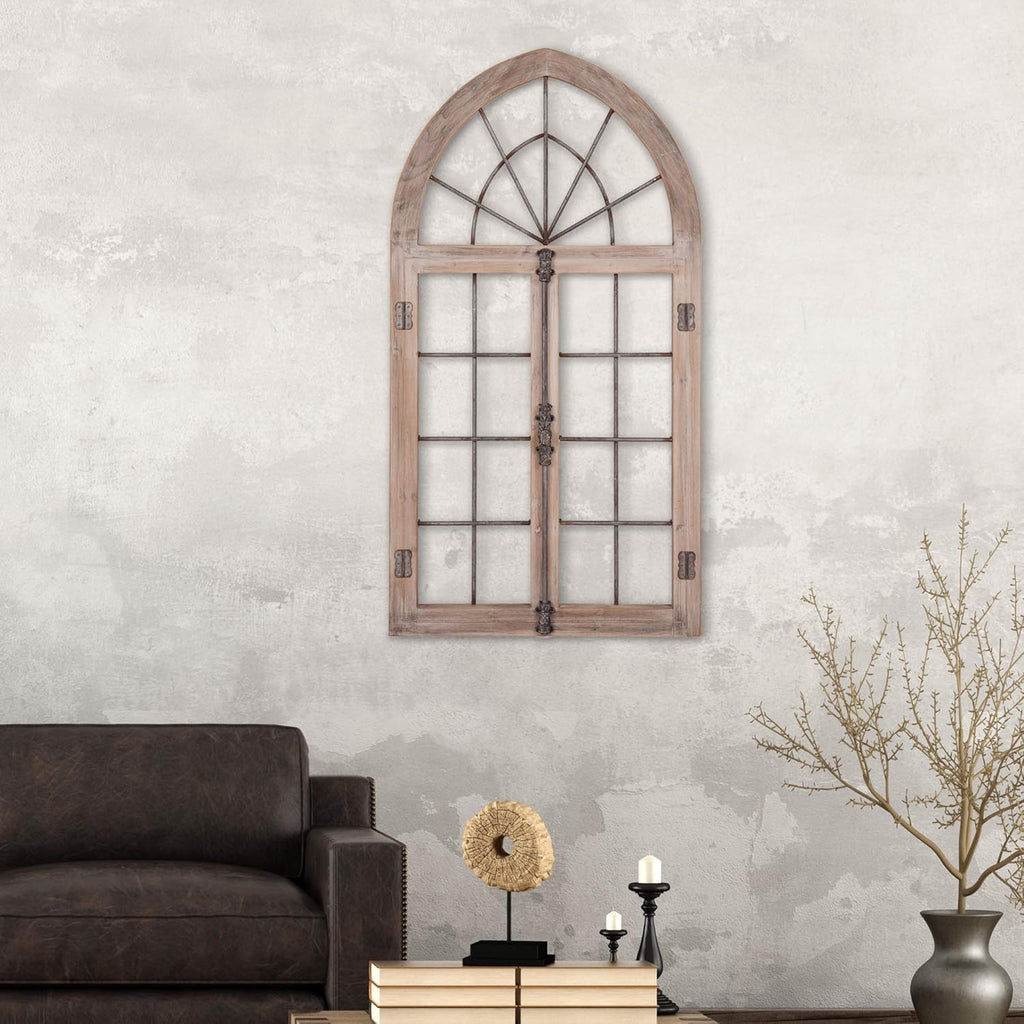Distressed Gray Arched Cathedral Window Frame Wall Décor E75745