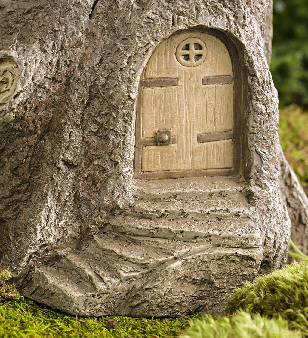Full-Size Fairy Garden Birdbath with Miniature Fairy House in A Tree Stump, Hand-Painted Wood-Look Resin, 18 Dia. x 23½H Pack of 2 T49824