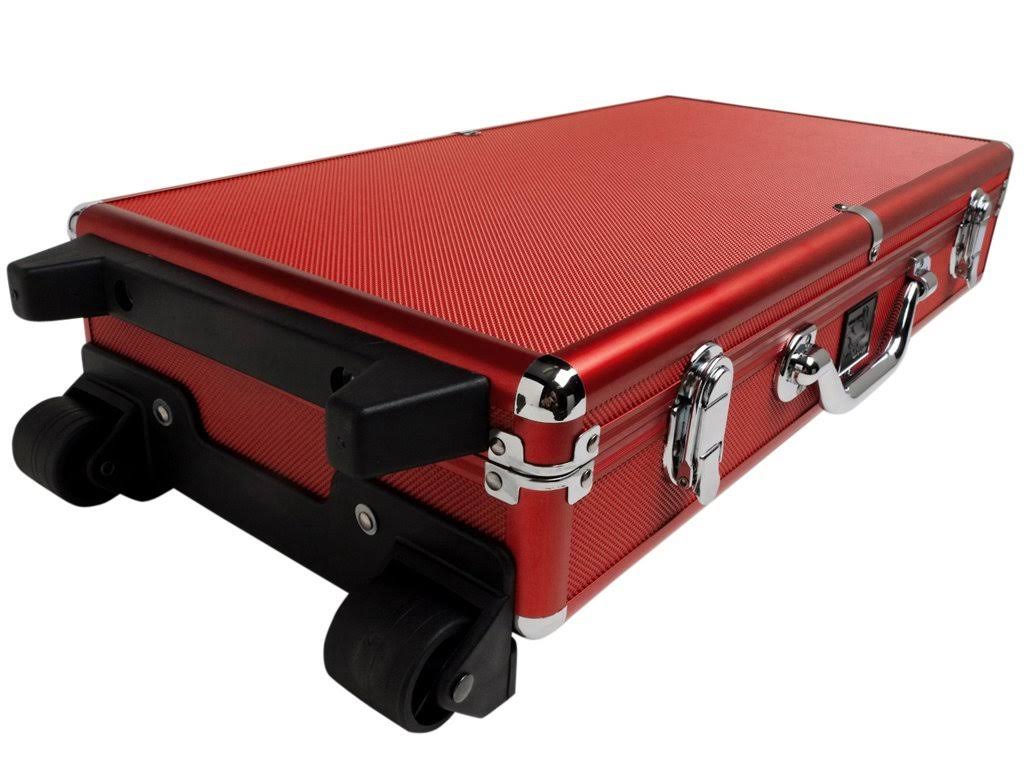 White Swan mAh Jongg - Ivory Tiles - Modern Pusher Arms - Wheeled Aluminum Case - Red R329966