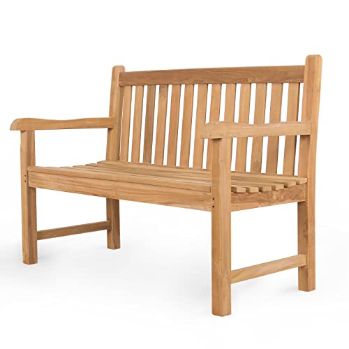 A-Grade Natural Teak Outdoor Bench with Curved Backrest and Arch Armrest Z651219