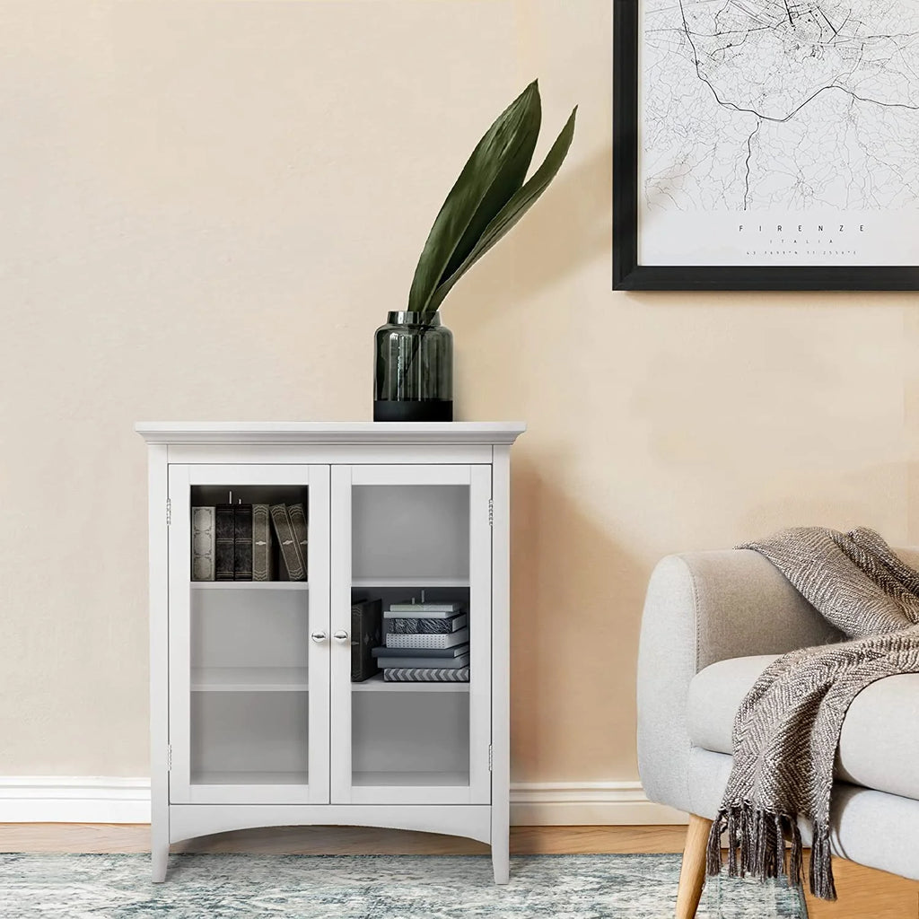 White 2-Door Wooden Floor Cabinet with Adjustable Shelves I326