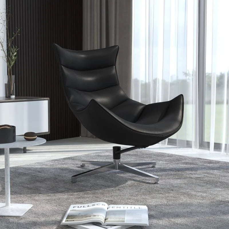 Black LeatherSoft Swivel Cocoon Chair V30964