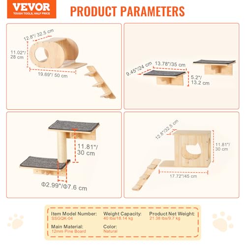 Wall Mounted Cat Shelves Set of 6 P606