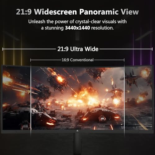34" Ultrawide 2K Curved Gaming Monitor with 165Hz Refresh Rate, 21:9 Aspect Ratio, 3440x1440 Resolution, VA Panel M992808