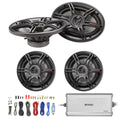 6.5 3-Way Black Car Speakers (Pair), 6x9 3-Way Car Black Speakers (Pair), 4-Channel Marine Amplifier, 18 AWG 50 Feet Speaker Wire Cable G4573