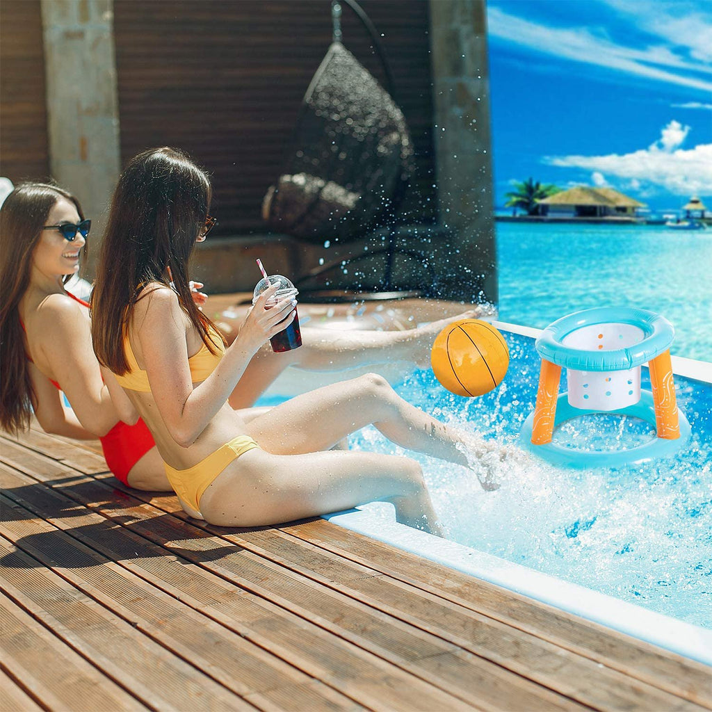 Inflatable Pool Volleyball Net and Basketball Hoops Floating Pool Game Toys Set F5892