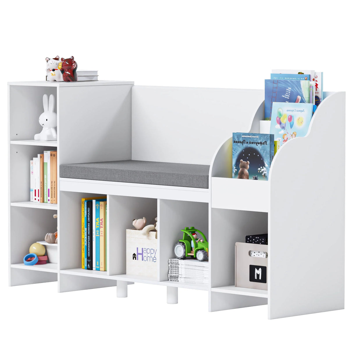 White Kids Bookshelf with Reading Nook D856
