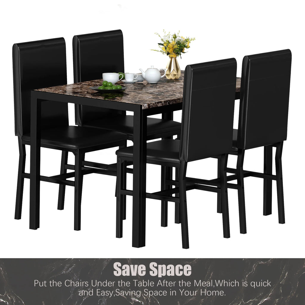 5 Piece Faux Marble Rectangular Dining Table Set with 4 Upholstered Metal Chairs R750408