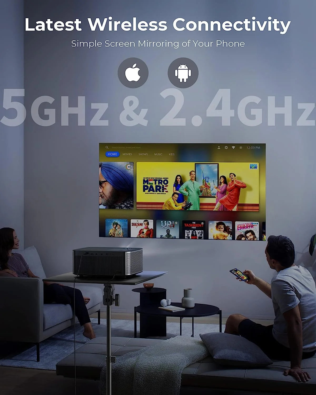 4K Projector with Wifi and Bluetooth, 5G 1080P 300 ANSI Lumen B62785