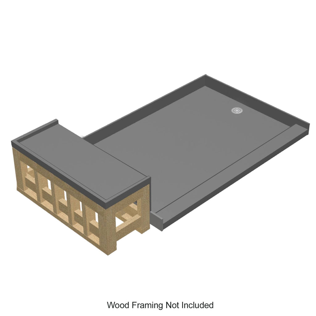 Single Threshold Shower Base with Bench and Drain Plate P903