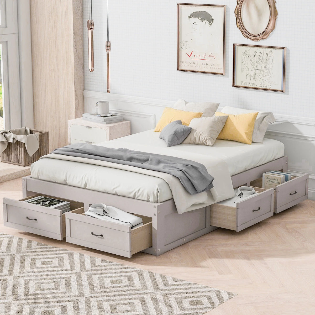 Full Size Wood Captain Bed with 6 Storage Drawers L245