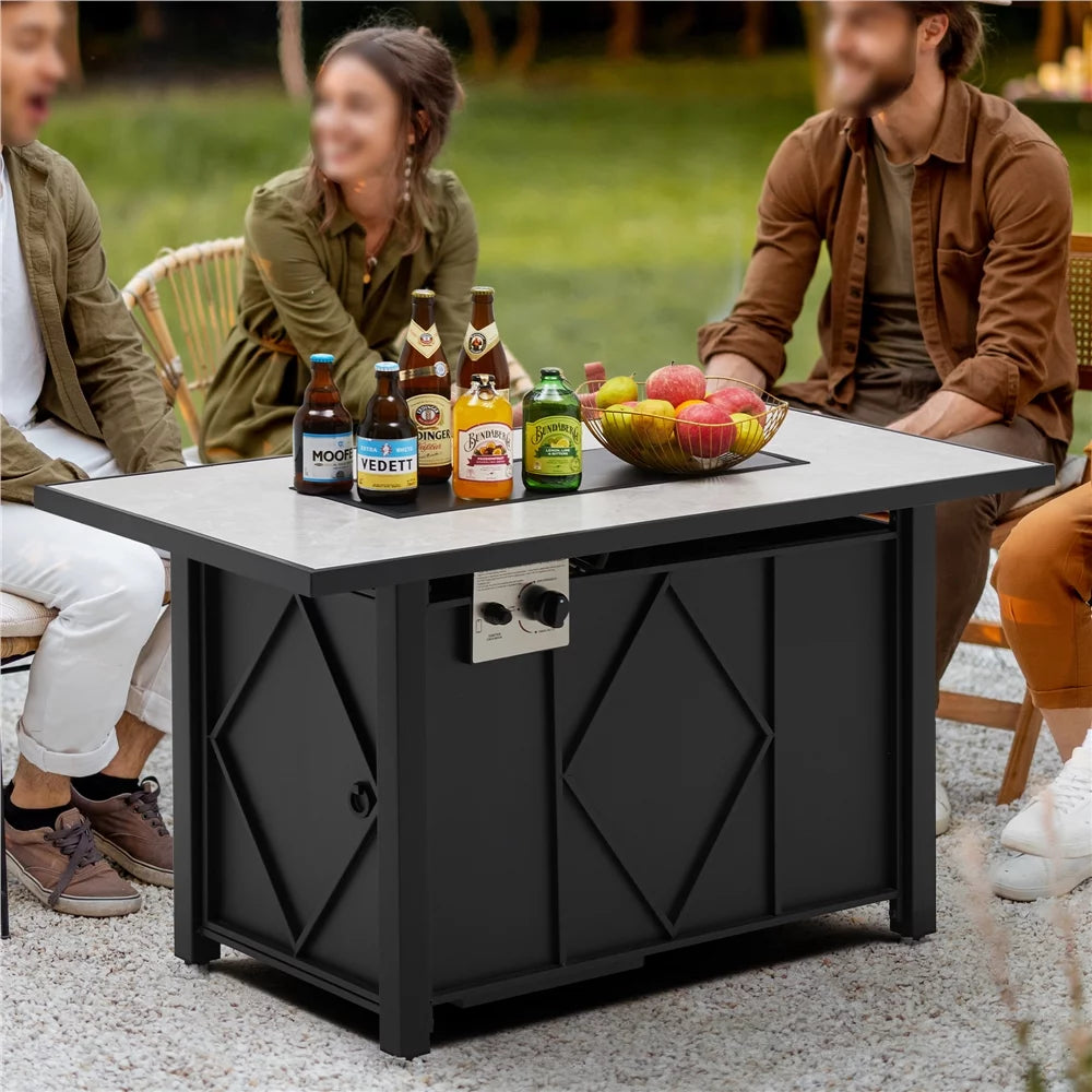 43" Fire Pit Table with Ceramic Tabletop, Black Q200298