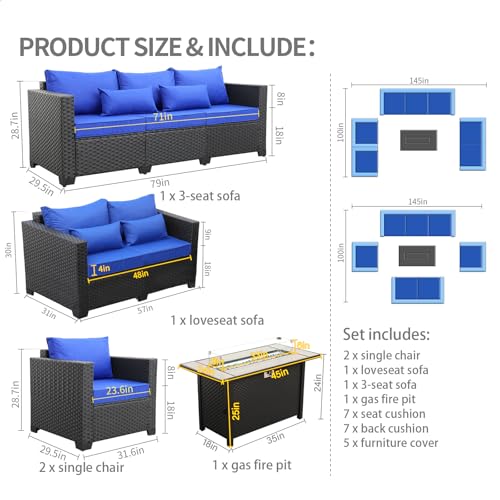 5 Pieces Patio Furniture Set with Coffee Table and Blue Cushions K780