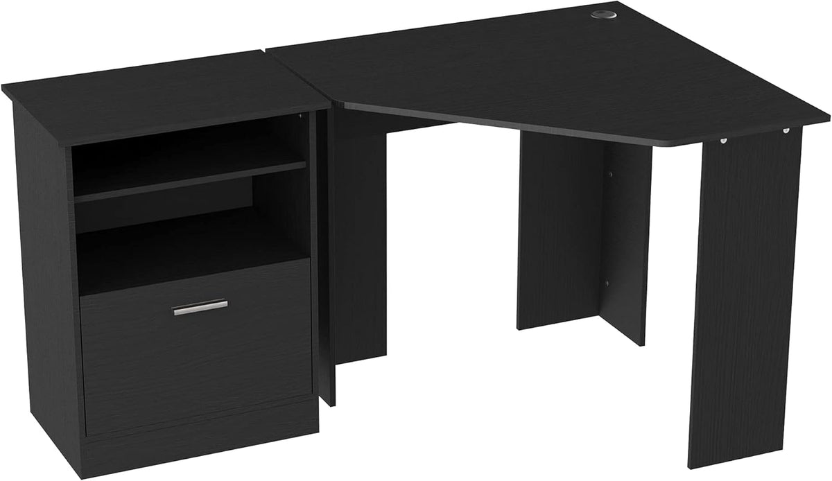 Cherry L-Shaped Computer Desk with Storage K57381