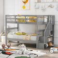 Twin-Over-Twin Bunk Bed with Stairway, Storage and Guard Rail - Grey D897