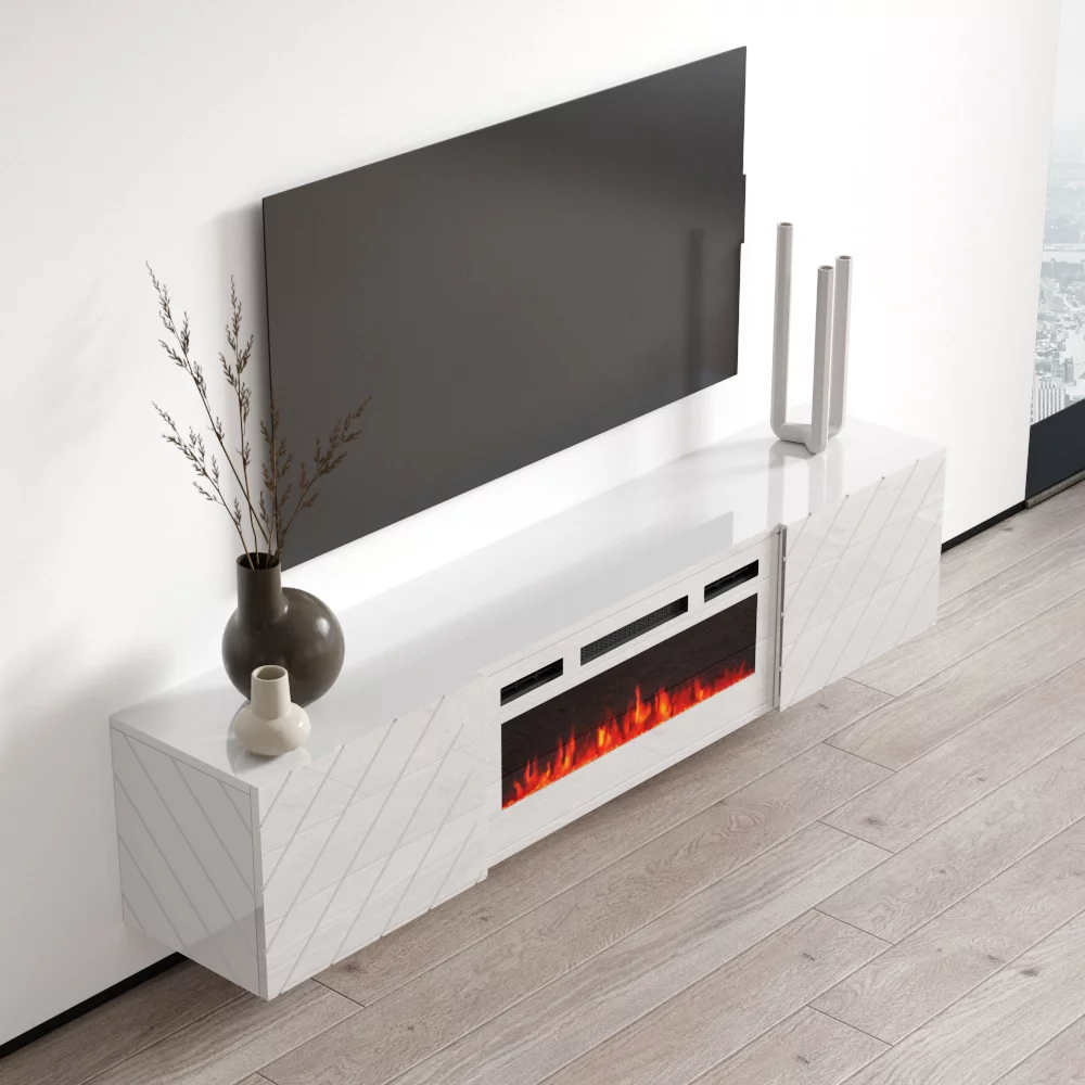 72" High Gloss Floating Fireplace TV Stand R200