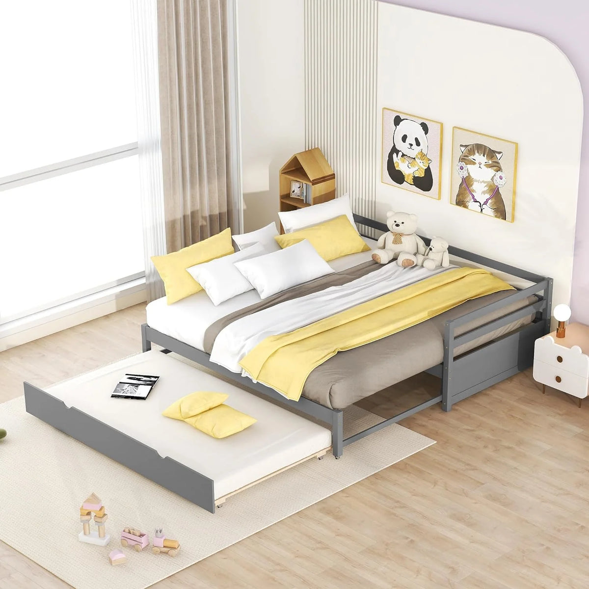 Grey Wood Daybed with Pull Trundle S857