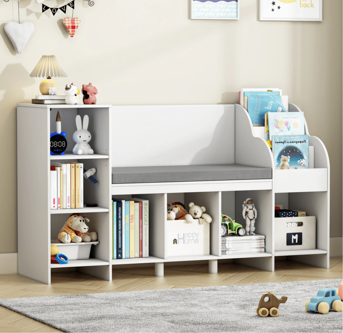 White Kids Bookshelf with Reading Nook D856