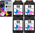 Compatible 98 C9364WN Remanufactured Ink Cartridge Replacement for HP Deskjet 6940 6988 Officejet 100 150 H470 Photosmart 2575 C4150 C4180 8049 8050 Printers (4 Pack, Black) T7357