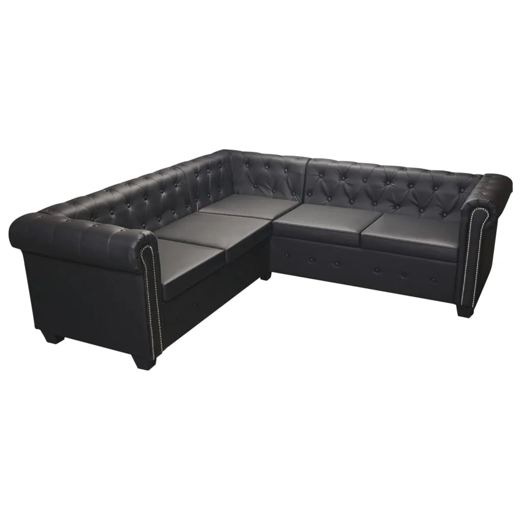 Chesterfield Corner Sofa 5-Seater Black Faux Leather V1288