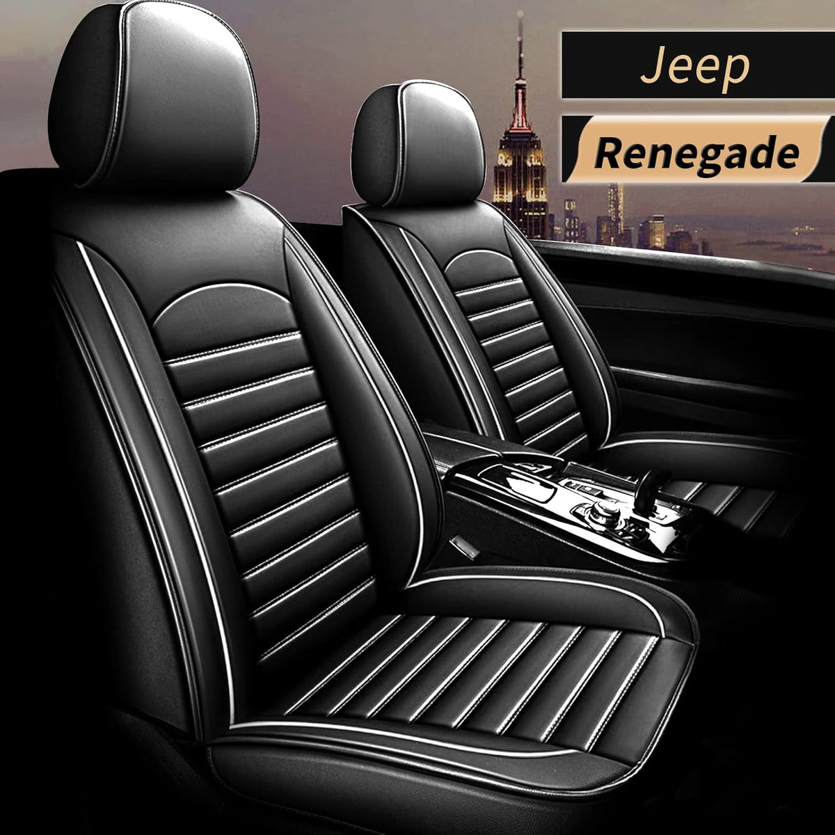 Black Faux Full Set of Car Seat Covers with Airbag Compatible V8652