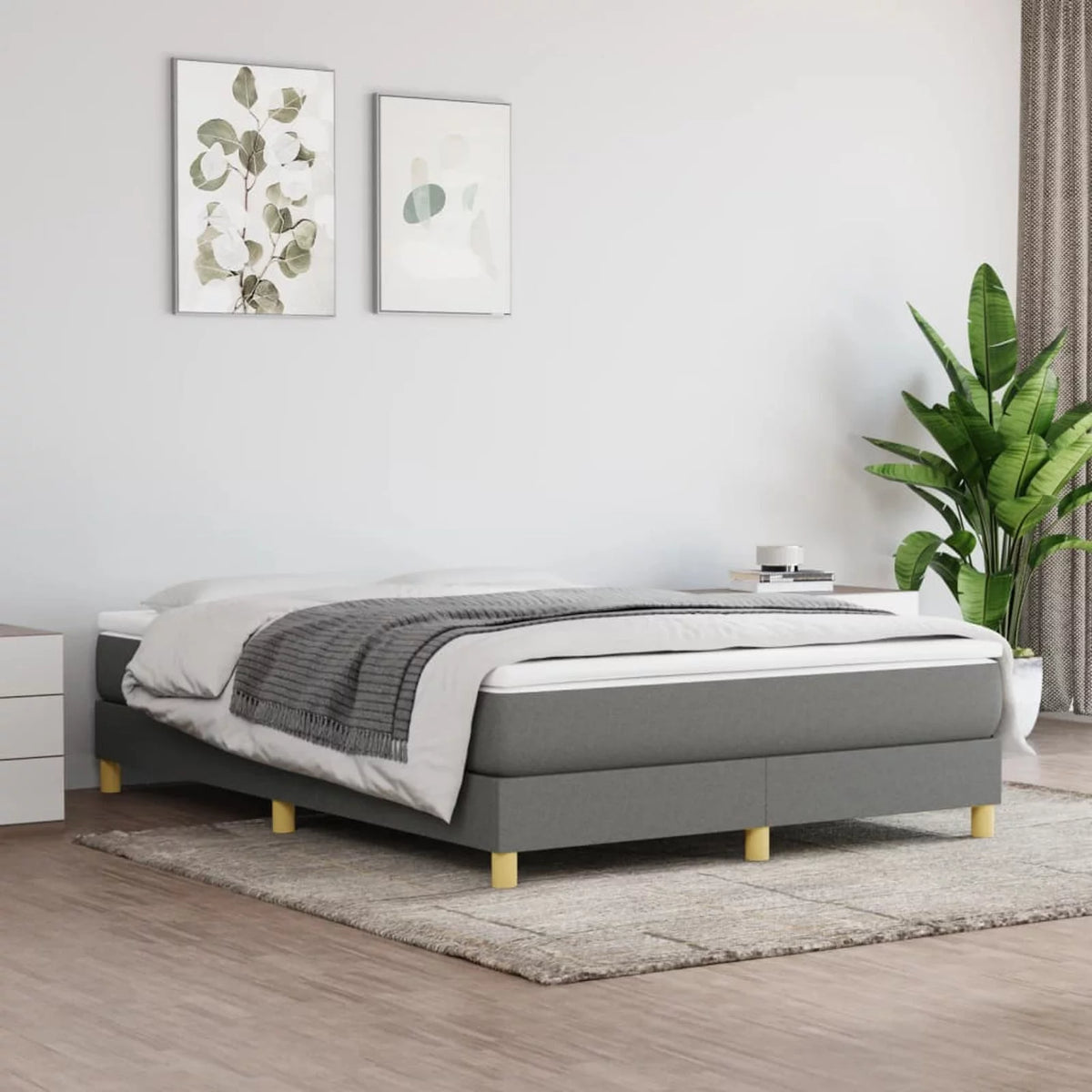 Full Size Fabric Box Spring with Wooden Slat Support C888037
