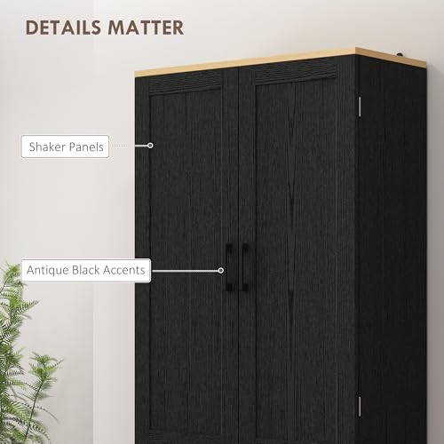 67" Distressed Black 4-Door Kitchen Pantry Cabinet Q23423