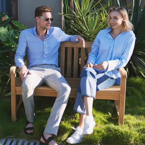 A-Grade Natural Teak Outdoor Bench with Curved Backrest and Arch Armrest Z651219