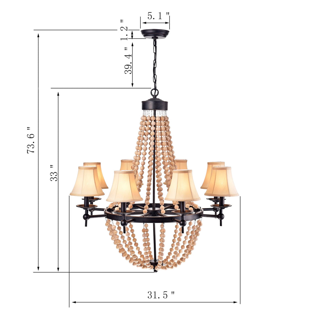 8-Light Candle Style Chandelier with Wood Accents L2394