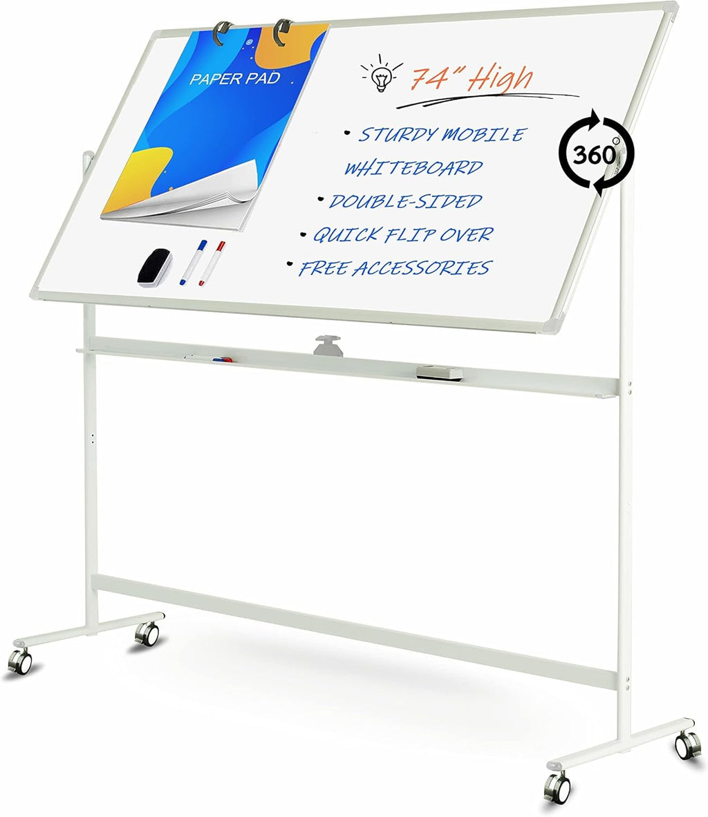 Mobile Double Sided Whiteboard 36 x 71 Inches with Aluminum White Frame P4292