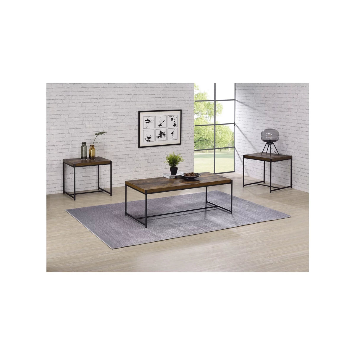 3 Piece Brown Engineered Wood Coffee and End Table Set S692280