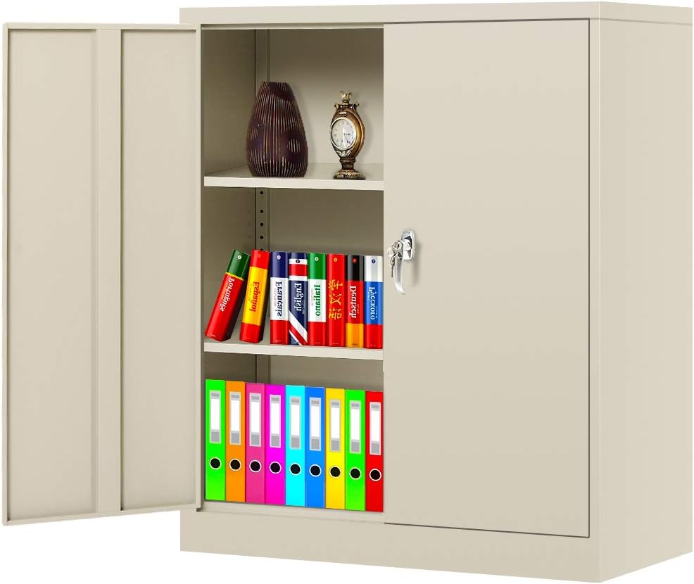 White Metal Steel Locking Storage Cabinet with Doors and Shelves M5541