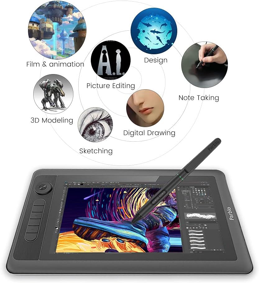 Graphic Drawing Monitor with Stand, Battery-Free Stylus, 8192 Pressure Sensitive, 6 Customizable Keys +1 Round Key C7973