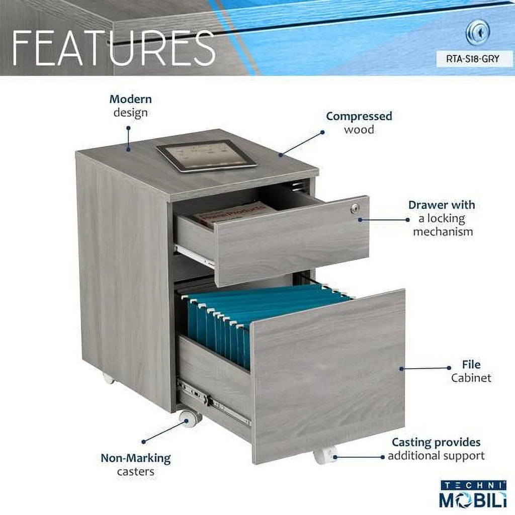 Grey Two Drawer Vertical Filing Cabinet with Lock J92580