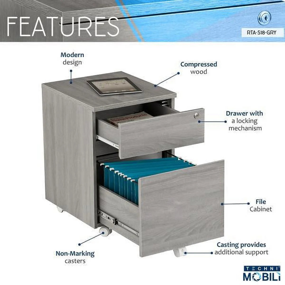Grey Two Drawer Vertical Filing Cabinet with Lock J92580