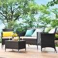 4 Pc Patio Rattan Conversation Furniture Set with Gray Cushion G8496