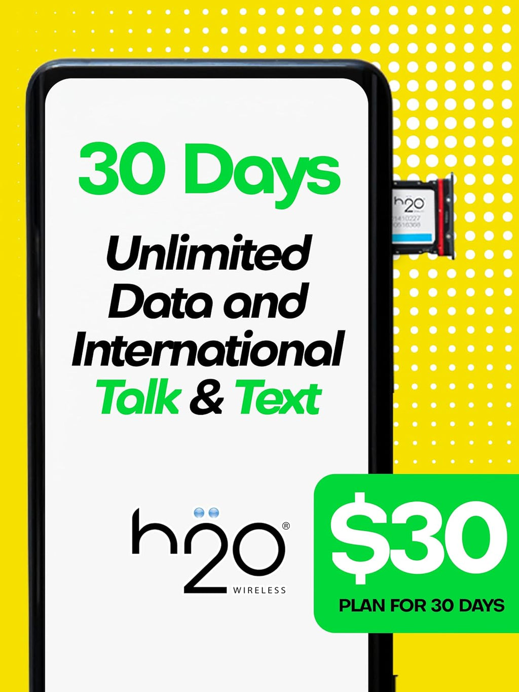 H2O Wireless SIM Card $30 Plan Preloaded Triple-Cut SIM with Unlimited Data and 6GB High-Speed 4G LTE/5G Data Coverage (120-Day Plan) I936