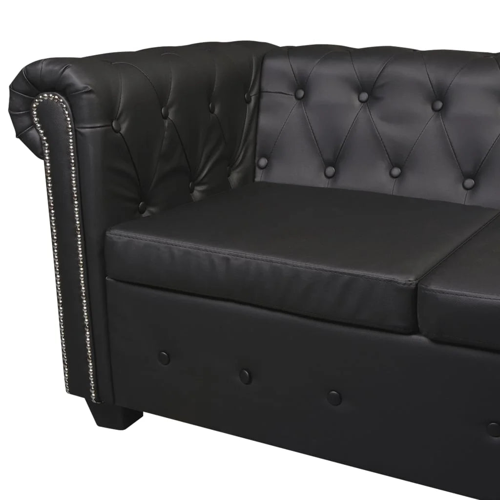 Chesterfield Corner Sofa 5-Seater Black Faux Leather V1288