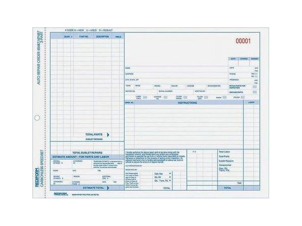 Auto Repair Order Forms 50 Pack O621491