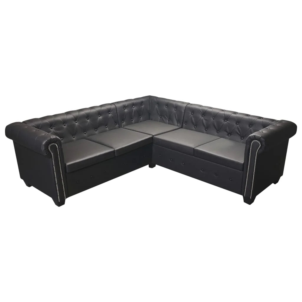 Chesterfield Corner Sofa 5-Seater Black Faux Leather V1288