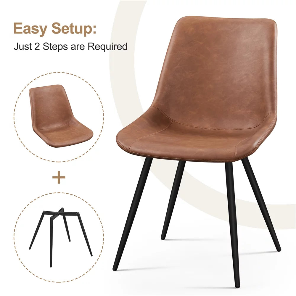 Brown Faux Leather Dining Chairs with Metal Legs S9751