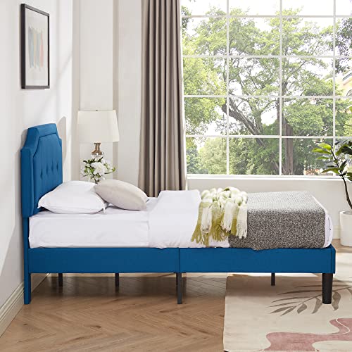 Twin Size Upholstered Platform Bed Frame with Wooden Slats L243
