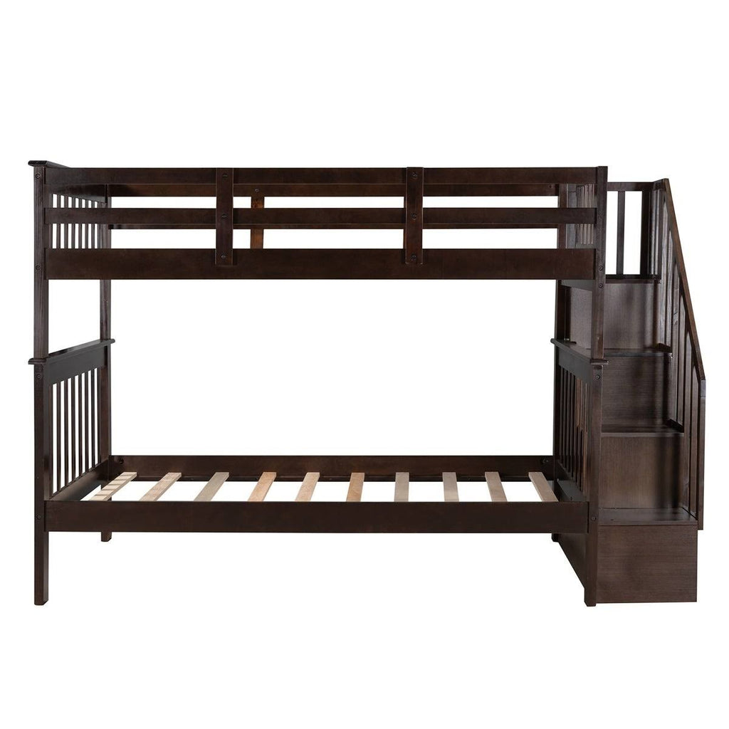 Twin-Over-Twin Bunk Bed with Stairway, Storage and Guard Rail - Grey D897