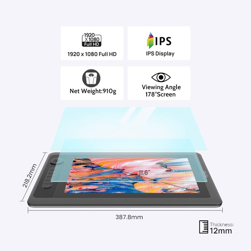 Graphic Drawing Monitor with Stand, Battery-Free Stylus, 8192 Pressure Sensitive, 6 Customizable Keys +1 Round Key C7973