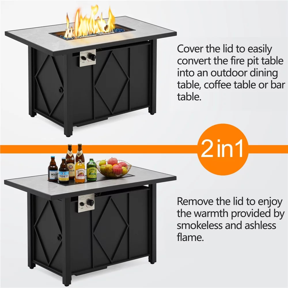 43" Fire Pit Table with Ceramic Tabletop, Black Q200298