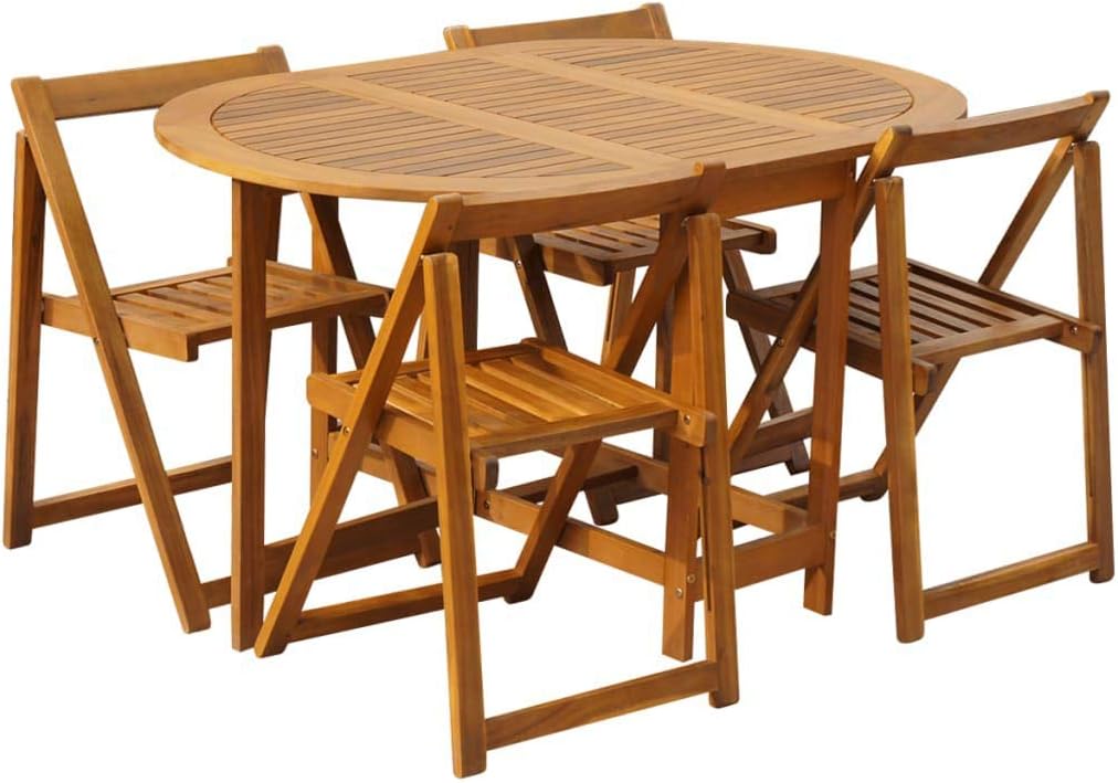 5 Piece Solid Acacia Wood Folding Outdoor Dining Set J8293