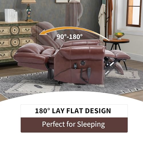 Brown Faux Leather Power Lift Recliner Chair with Massage and Heat F7097